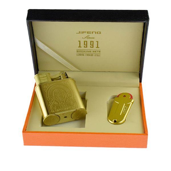 Encendedor de cigarrillos de gas Ji Feng de metal dorado elegante: antorcha a prueba de viento con efecto de sonido para fumar