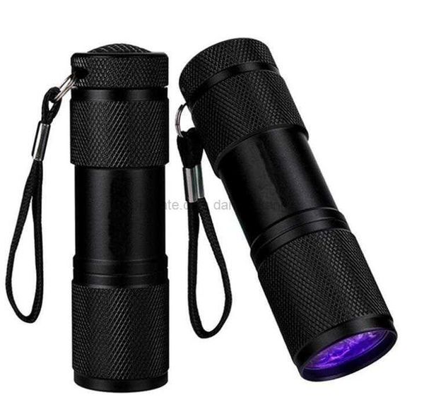 Hot mini 9 led lampes de poche en alliage d'aluminium porte-clés torche multifonction camping en plein air violet faisceau lumière UV lampe torche ultraviolette lumières