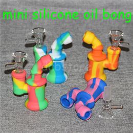 Hot Mini silicone Oil Rigs silicone Bongs Conduites d'eau avec 3,5 pouces d'épaisseur Pyrex Recycler Heady Breaker Bong Pipes Oil Rig waterpipes