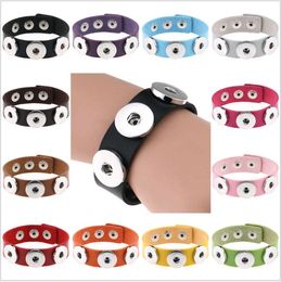 Groothandel Snap Button Armband Bangles Unisex PU Lederen Armbanden Fit 18mm Noosa Snap Button Sieraden 14 Kleuren voor kiezen