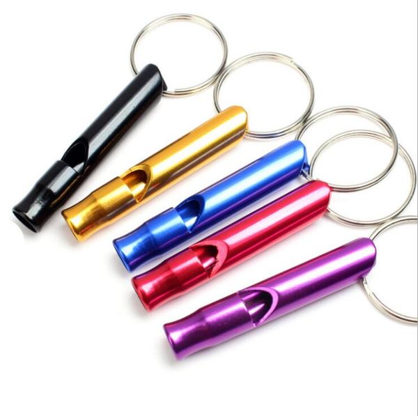 Mini porte-clés sifflet en alliage d'aluminium multicolore chaud pour porte-clés de sécurité de survie d'urgence en plein air Sport Camping chasse