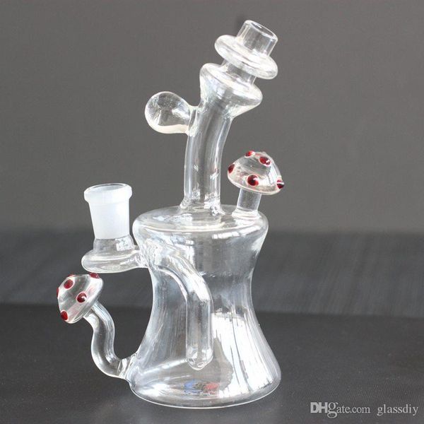 Champignon Mini Bubbler Coloré Verre Cendrier Narguilé Percolateur En Ligne Pipe À Eau Plate-Forme Pétrolière Bong Aber Couleur Anneau Base avec 14 femelles