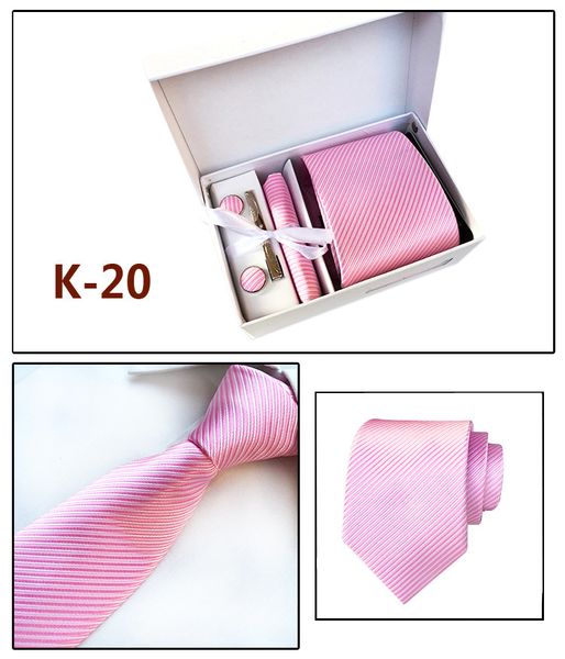 2019 conjunto de corbata, pañuelo, gemelos, clips para corbata, caja de regalo, 20 colores para el Día del Padre, corbata de negocios para hombres, regalo de Navidad