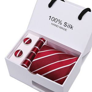 Ensembles de cravate HOT Neck + mouchoir + boîte cadeau de cravate de bouton de manchette 21 couleurs pour la cravate d'affaires de la fête des pères cadeau de Noël