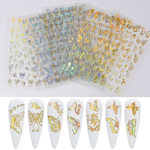 Hot New Bronzing Laser Butterfly Nail Sticker Waterproof Nail Accesoires Thin Gold Silver Butterfly Nail Art Decorations DIY