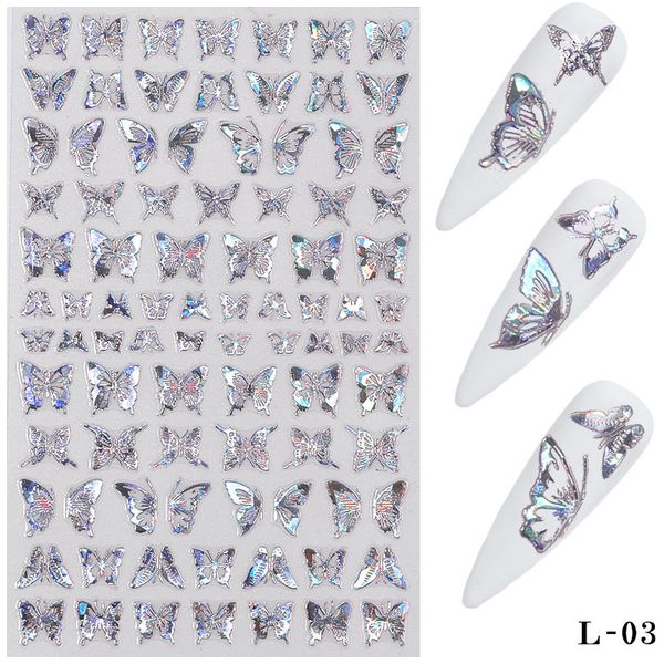 Hot New Bronzing Laser Butterfly Nail Sticker Impermeable Thin Gold Silver Butterfly Nail Art Decoraciones DIY J024 DHL gratis