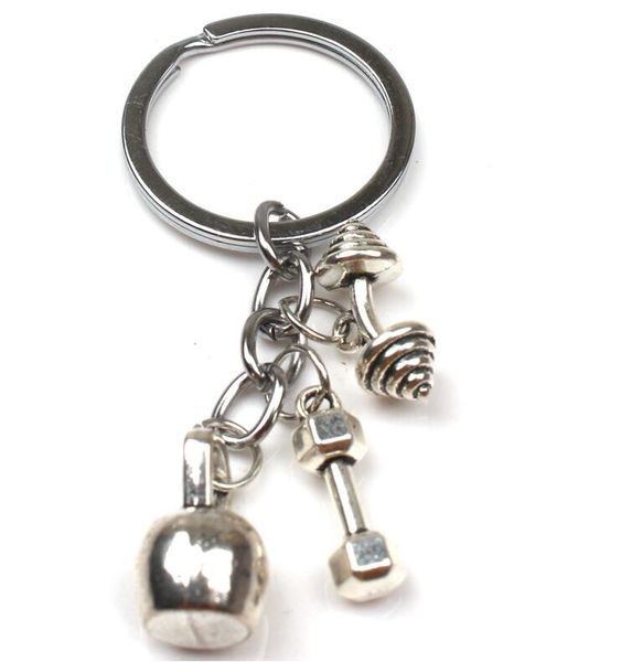 Hot New Fashion Accessorie Porte-clés Mini Haltère Barbell Charm pendentif Porte-clés Fitness Charme Porte-clés Kettlebell haltère Cadeau 330