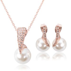 Hot nouvelle mode perle cristal strass CZ collier boucles d'oreilles ensembles de bijoux accessoires de fête de mariage ensemble de bijoux de mariée HJ143