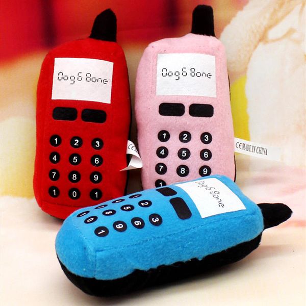 Hot New Funny Pet Dog Cat Chew Toys Training Mobile Phone Shape Play Squeaky Plush Sound Toys 3 Couleurs