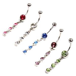 Envío gratis Hot New Jeweled Belly Button Rings Acero quirúrgico 5 colores diferentes CZ Navel Rings HJ102