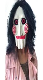 Hot Nieuwe Film Zag bloedbad Jigsaw Puppet Maskers Latex Griezelige Halloween cadeau volledige masker Eng prop unisex party cosplay benodigdheden5872390