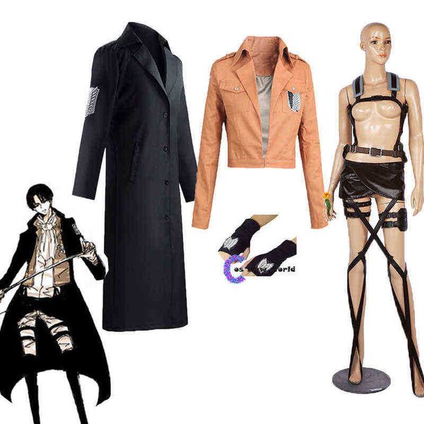 Hot New Shingeki No Kyojin Levi Rival manteau adulte Cosplay Costume attaque sur Titan noir châle ceinture Costume en cuir shorts J220720