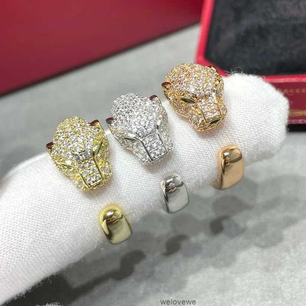 Hot New Sterling Sier Full Diamond Leopard Ring Lady Personnalité Tendance Brand Jewelry Party Party
