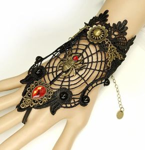 Hot Nieuwe Vintage Armband Spider Web Zwart Kant Mitten Ring Matching Ornaments Halloween Fashion Classic Exquisite Elegance