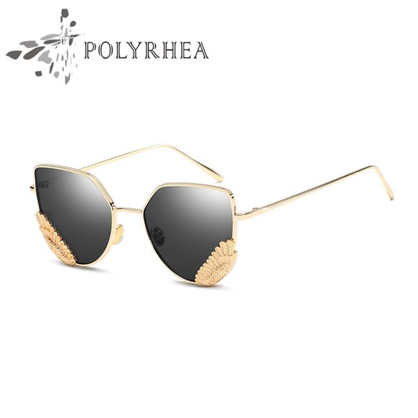 Femmes marque designer lunettes de soleil oeil de chat aile vintage ailes d'ange décoration lunettes de soleil UV400 lentille avec étui et boîte