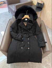 HOT NEW Femmes Angleterre Bretish Hiver Manteaux Chauds / Grande Qualité Oie Blanche Style Long Manteau / Épaisseur Manteau avec Fourrure B132306F750 Taille S-XL