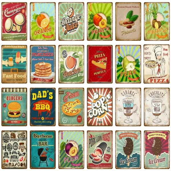 Hot New York Fresh Pizza arte pintura Metal Signs Farm Crops Peanut Peach Vintage Tin Poster Pub Bar Family Home Decor Pancakes placa personalizada Tamaño 30X20CM w02