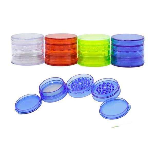 Hot en vente 60mm 5 pièces broyeur d'herbes en plastique pour fumer broyeurs de tabac acrylique vs broyeurs en métal pour dab plate-forme pétrolière bong le moins cher