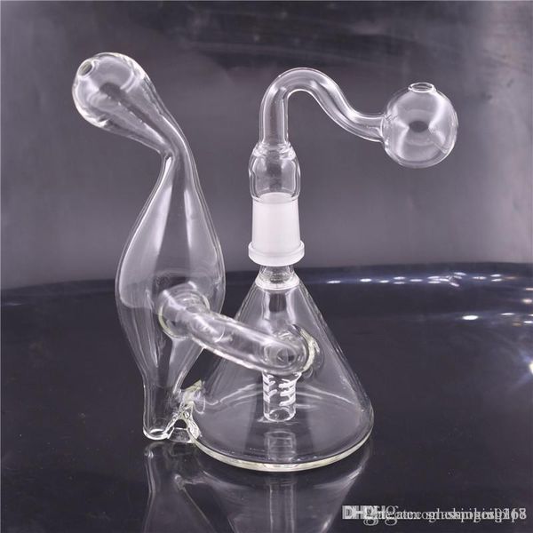 Caliente en venta Glass Bongs Oil Dab Rigs 14 mm Male Joint Recycler Beaker Bong Cube Perc Water Pipes con 14 mm hembra quemador de aceite de vidrio