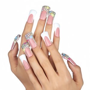 Faux ongles chauds et originaux, faux ongles longs, très belles œuvres d'art époustouflantes en forme de long pied de canard en diamant