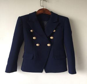 Hete persoonlijkheid Nieuwe topkwaliteit originele ontwerp dames met dubbele borde blauw slanke jas metaal s blazer marine mengen outswear8194302