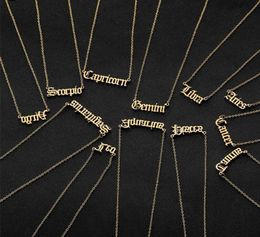 Chaud personnalisé lettre zodiaque collier Constellation colliers personnalisé en acier inoxydable ancien anglais collier anniversaire bijoux cadeaux