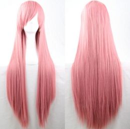 Hot Pink 32" Long Straight Cosplay Perruques Cheveux de haute qualité Femmes Perruques résistantes