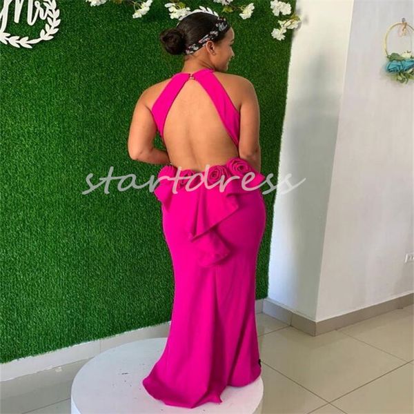 Robe de soirée à fleurs 3D rose vif, dos nu, sirène, robe de bal serrée, longueur au sol, grande taille, robes formelles pour occasions spéciales, robes De Gala élégantes, 2024