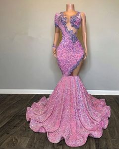 Hot Pink Afrikaanse Zeemeermin Prom Queen Jurk Voor Vrouwen Sparkly Crystal Veet Zwart Meisje Avond Verjaardag Jurk Vestidos De Gala