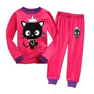 Hot Pink Cat Baby Meisjes Pyjama 100% Katoen Herfst Lange Mouw 2 3 4 5 6 7 Jaar Kinderen PJ's Boys Pijama Girl Home Kleding 210413