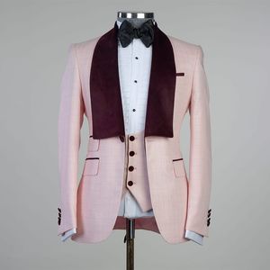 Tuxedos de mariage assortis de couleur rose vif, coupe cintrée, pantalons pour hommes, costumes pour beaux hommes, tenue formelle de fête de bal, 3 pièces