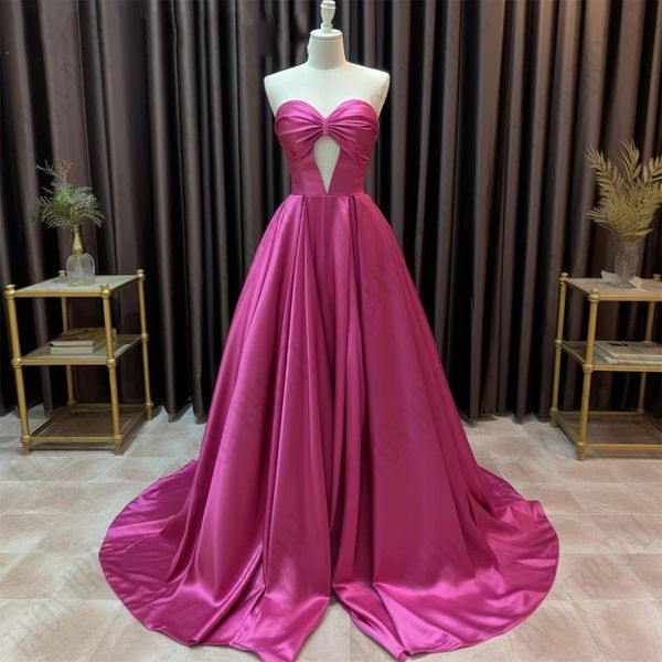 Vestido De desfile De noche De satén rosa intenso 2024 escote con forma De corazón plisado corte A vestido De fiesta De graduación y cumpleaños para mujer Vestidos De Longo