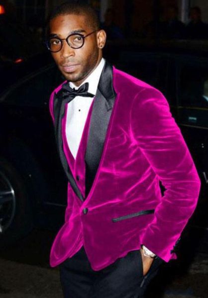 Velvet rouge rose / vert foncé / Bourgogne Tuxedos Automne Style Hiver Groomsmen hommes Robe de mariée Homme Blazer