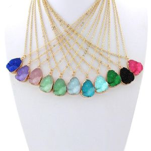 Hot Popular Necklace Resin Waterdrop Crystal Rvs Geometry Kettingen Diverse 10 kleuren Beste voor Lady Mix Colors