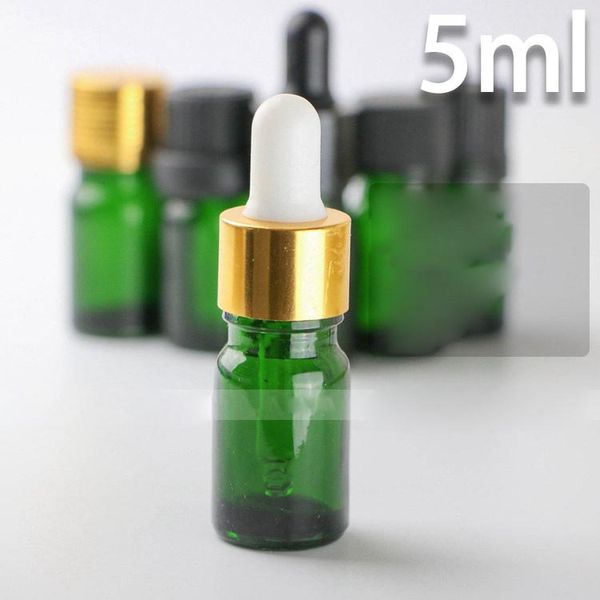 Hot Popular Green Glass Dropper Bottles 5ml A prueba de niños Frasco de vidrio con cuentagotas Aromaterapia 5 ml Contenedor Envío gratis