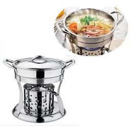 Hot Pot Cooker Vloeistofkachel Set Chafing Dish Pots Heater Serving Stand Roestvrij Houder Lid 18cm Buffet Pan Server Food Lade Warmer