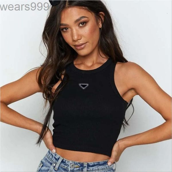 Hot PR-A Summer White Women Camiseta Tops Tees Crop Bordery Sexy Shoulder Black Tank Casual sin mangas sin espalda Diseñador de lujo diseñador sólido Vest rg84