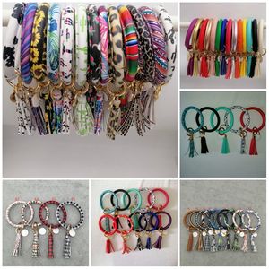 Party Gunst PU Lederen Armband Sleutelhanger Vrouwen Mode Luipaard Plaid Wristlet Sleutelhanger Tassel Bangle Sleutelhangers Polsband T2C5239