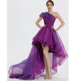 Robes de bal violet chaud dubaï manches de robe de bal avec plumes chérie volants doux Tulle robes de soirée formelles YD