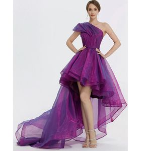 Robes de bal violet chaud dubaï manches de robe de bal avec plumes chérie volants doux Tulle robes de soirée formelles YD