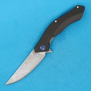 Couteau pliant Flipper extérieur chaud R1248 VG10 lame en acier damas G10 avec poignée en tôle d'acier inoxydable couteaux de dossier de poche EDC