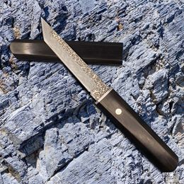 Hot R8319 Couteau droit de survie VG10 Damas Acier Tanto Point Lame Palissandre avec manche en acier Couteaux à lame fixe avec gaine en bois