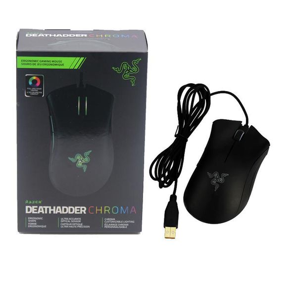 Hot Razer Deathadder Chroma USB Ratones con cable Computadora óptica GamingMouse 10000 ppp Sensor MouseRazer Mouse Ratones para juegos con paquete minorista DHL FEDEX