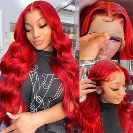 Hot Red Body Wave 13x4 Kant Voor Pruik Braziliaanse Rode Colorde Kant Frontale Menselijk Haar Pruik voor Vrouwen remy Transparant Kant Pruik 180%