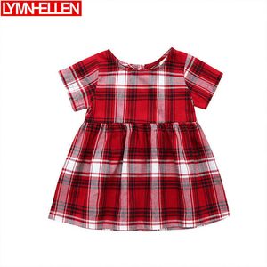 Hot Red Grid Imprimer Baby Girl Robe Mignon Enfant Fleur Princesse À Manches Courtes Robe De Bébé Robes D'été Vêtements Infantile Enfant Q0716