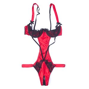 Hot Red Women Open Bra Baby Doll Lencería sexy Body de nylon erótico Ropa interior Crotchless Teddies Ropa de dormir Ropa de dormir S703