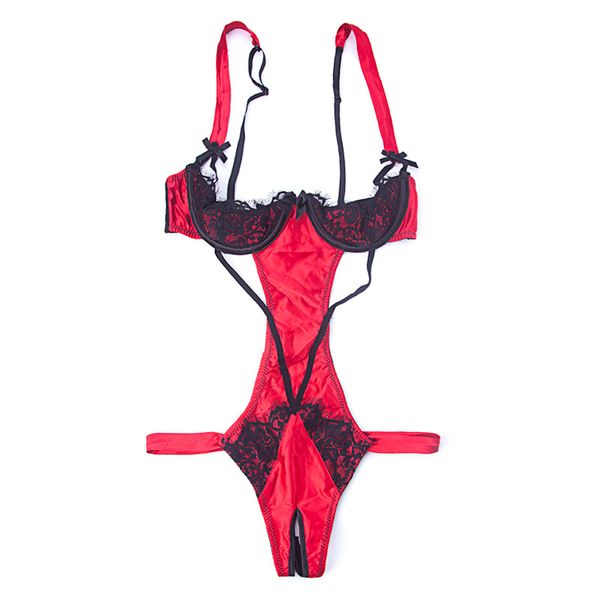 Hot Red mujeres sujetador abierto Baby Doll lencería Sexy erótico mono de nailon ropa interior sin entrepierna peluches ropa de dormir S703 KA87