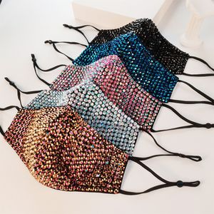 Hot Rhinestone Black Designer Face Mask PM2.5 Filter Dustproof Full Rhinestones Colored Diamond Fashion Masks