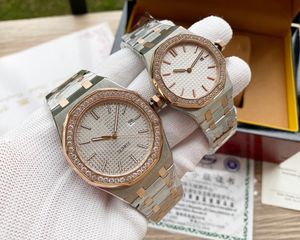 Hot Rhinestone Quartz Paar Horloges Full Steel Waterdichte Klok Mode Moeder van Parel Dial Kalender Horloge voor Vrouwen Mannen