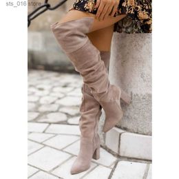 Ribetrini Ins Vente Mid veau bottes occidentales pour les femmes Blocs High Talons Zipper troupeau vintage décontracté plissé L A